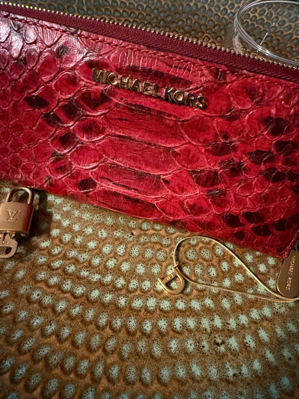 Michael Kors Red Leather Snake Embossed Wallet EUC